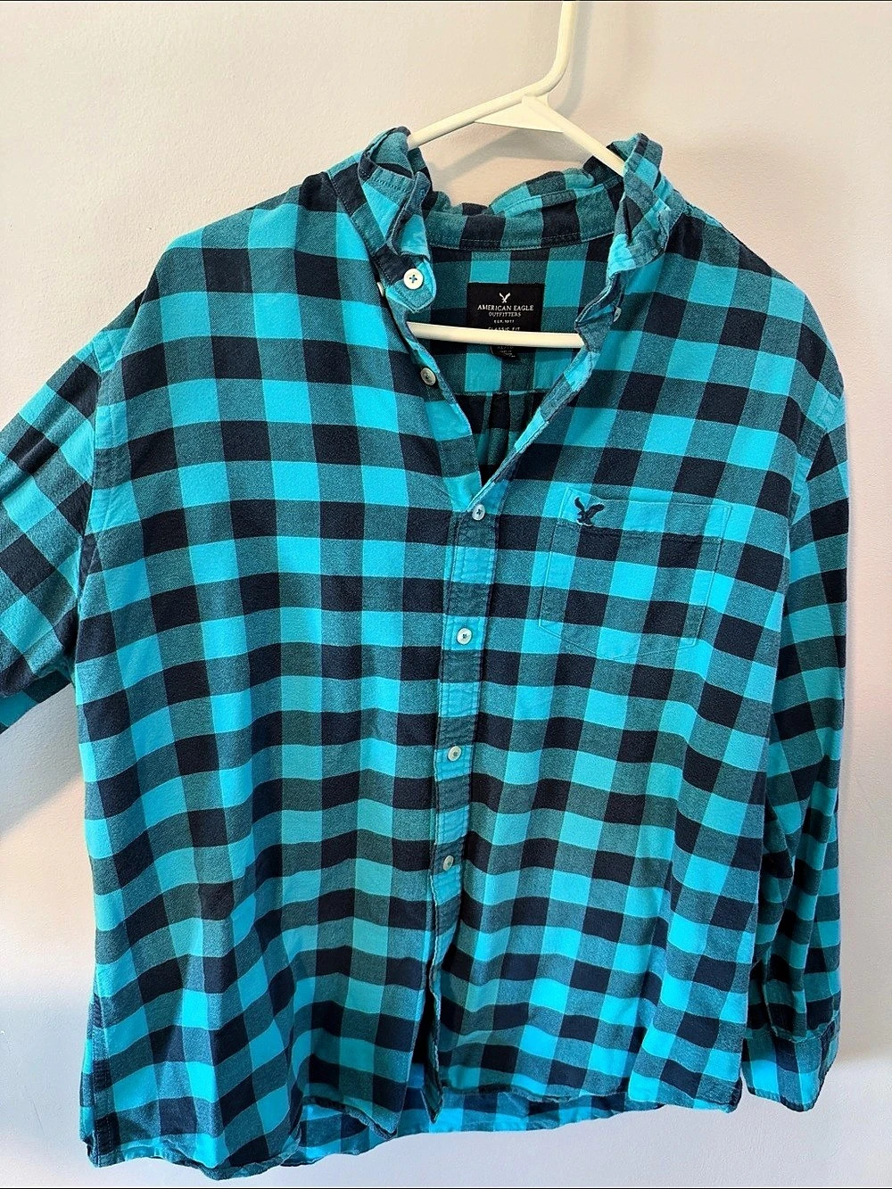 American Eagle Outfitters Classic Fit Buffalo Check Flannel Shirt Blue & Black